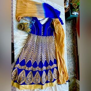 Blue & gold embroidery silvar kameez for girls
